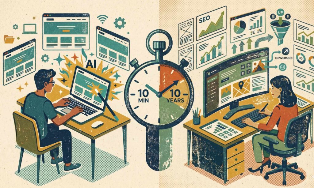 Créer un site web avec l'IA en 10 minutes versus une agence web professionnelle — comparaison résultats